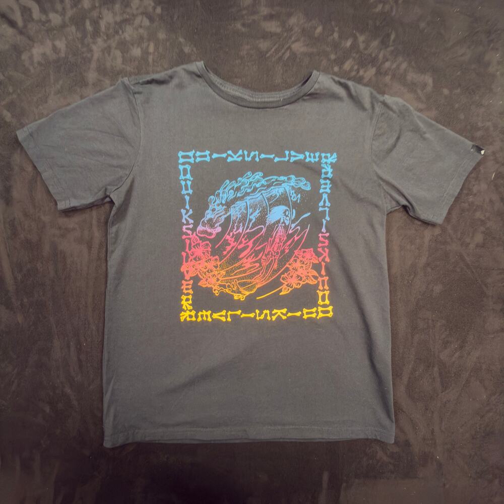 Quiksilver Youth 12 Black Skeleton Surfer Rainbow Graphic T-Shirt